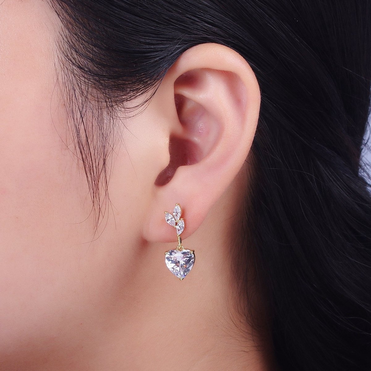 14K Gold Filled Heart Marquise Cubic Zirconia Dangle Drop Stud Earrings | AD-057