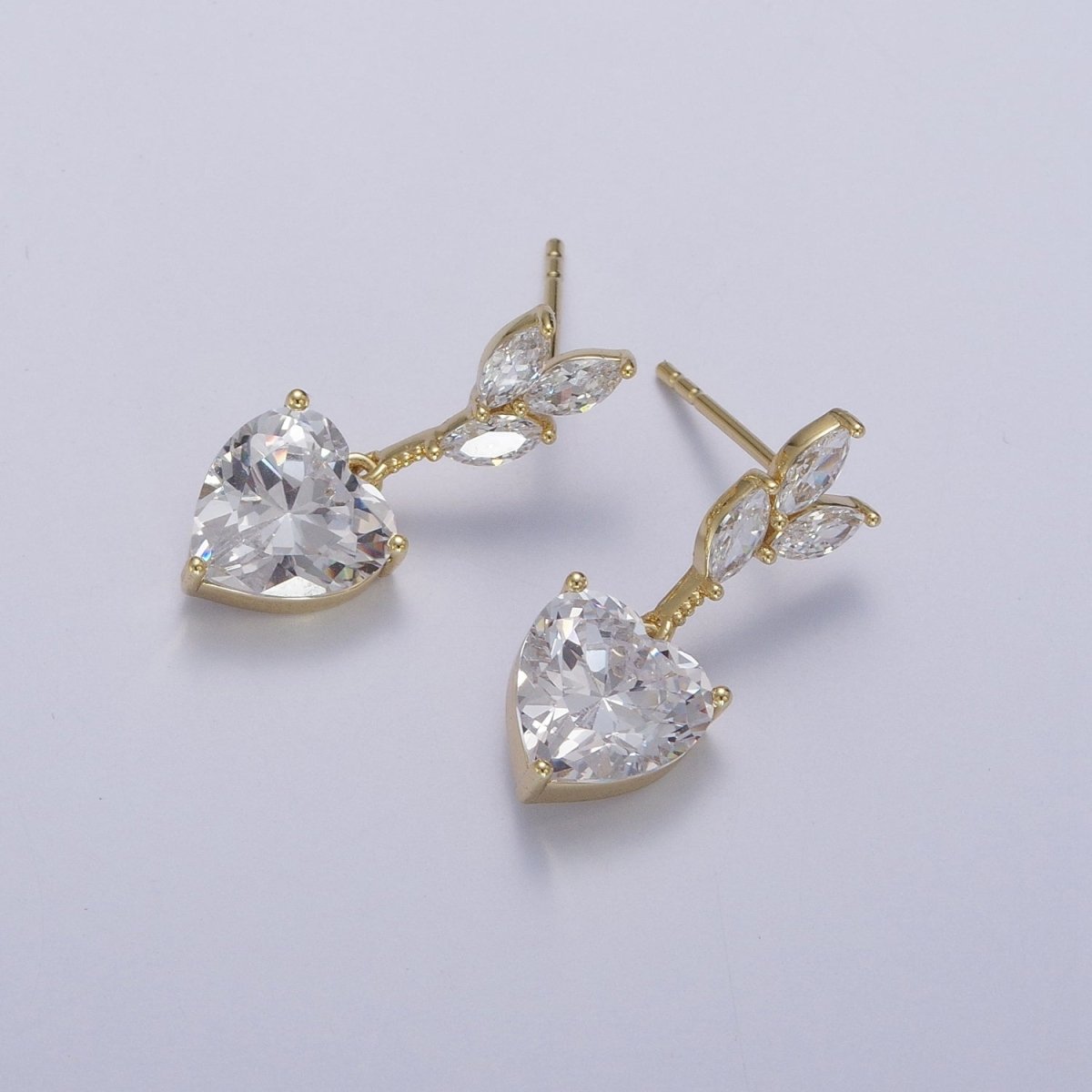 14K Gold Filled Heart Marquise Cubic Zirconia Dangle Drop Stud Earrings | AD-057