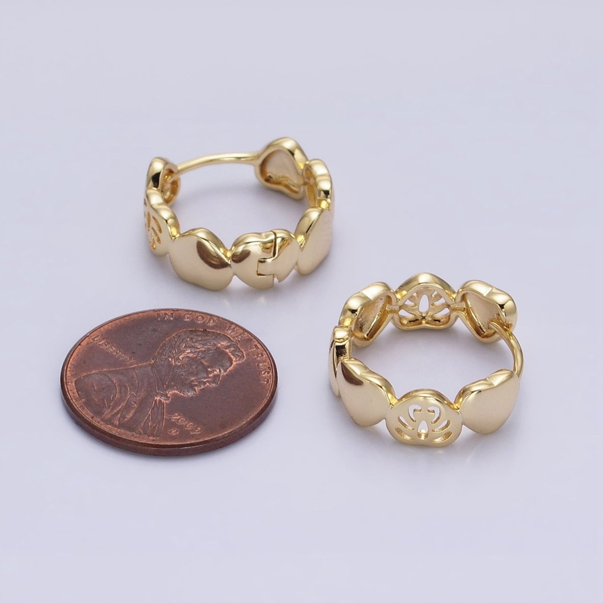 14K Gold Filled Heart Monstera Palm Leaf 18mm Huggie Earrings | AB1529