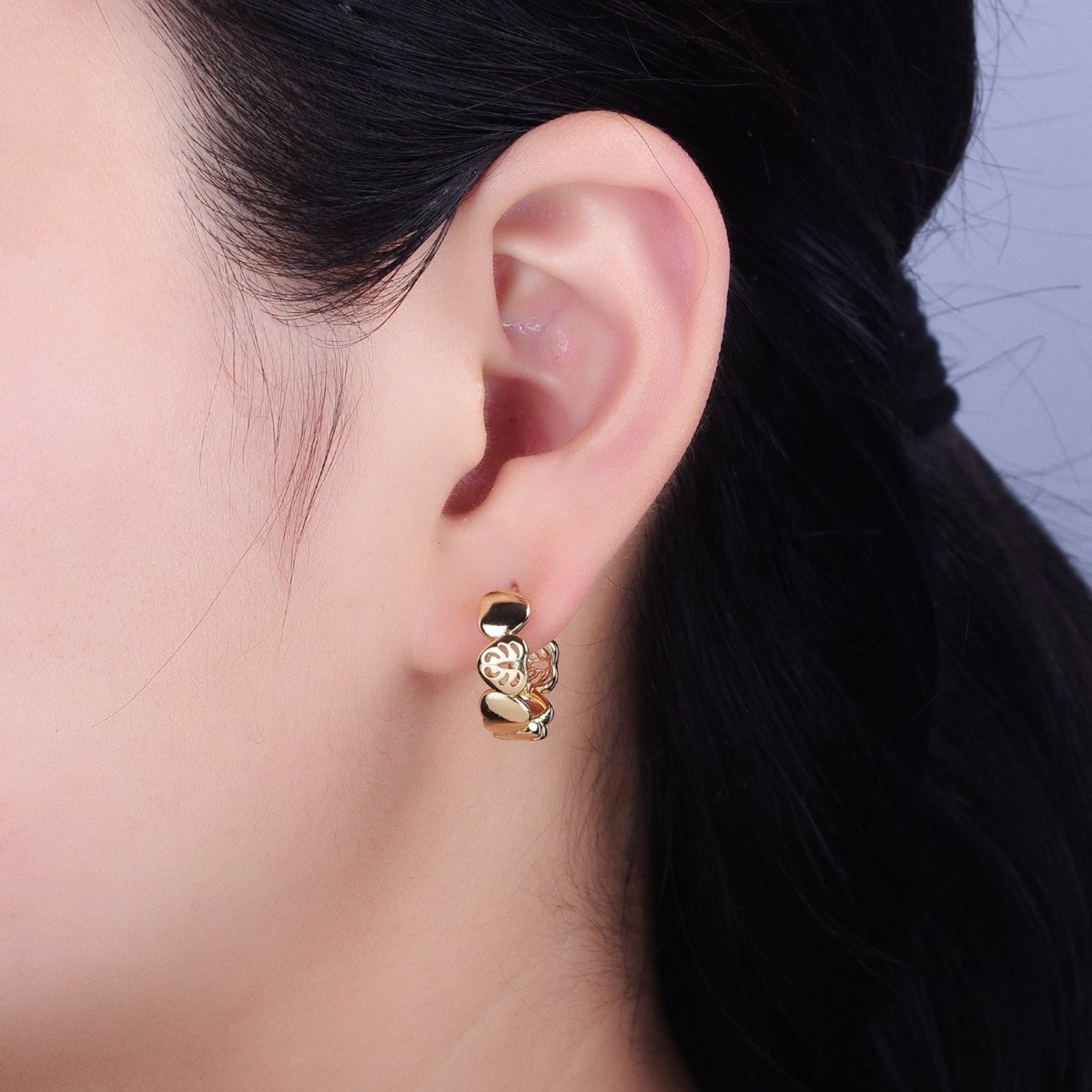 14K Gold Filled Heart Monstera Palm Leaf 18mm Huggie Earrings | AB1529