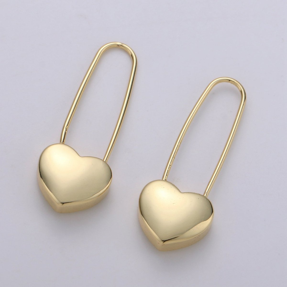 14K Gold Filled Heart Safety Pin Drop Earrings in Gold & Silver Q-151 Q-152