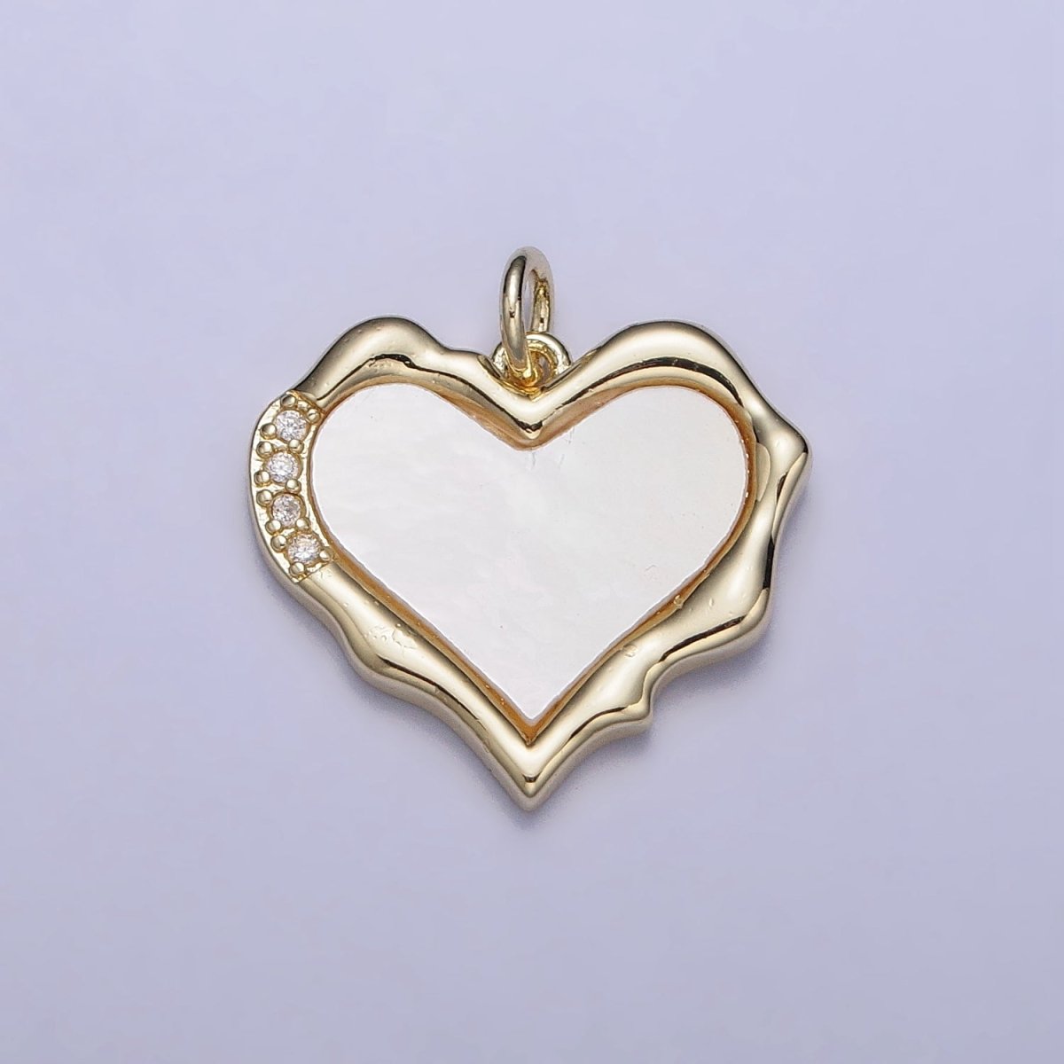 14K Gold Filled Heart Shell Pearl Micro Paved CZ Abstract Molten Charm | AC1048