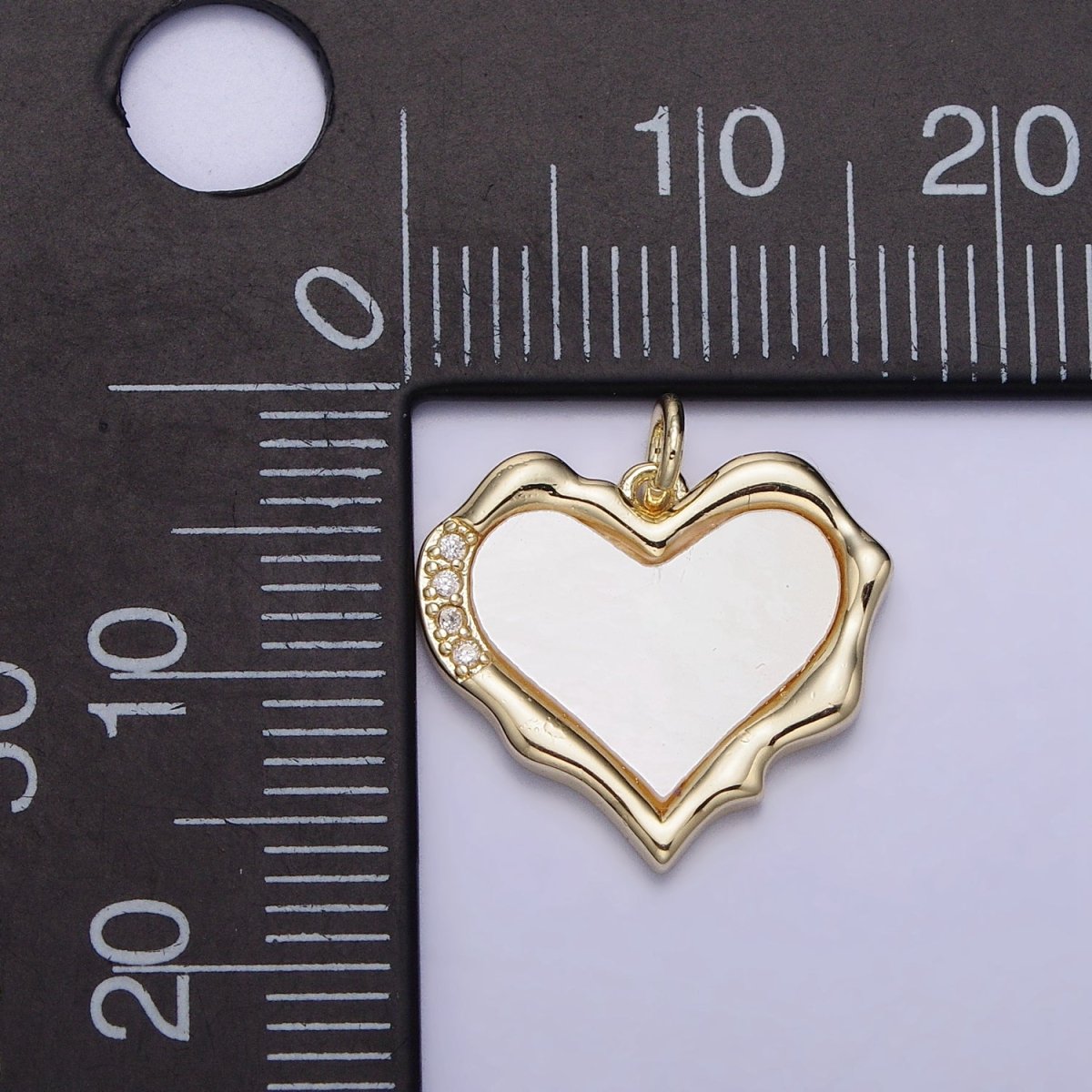 14K Gold Filled Heart Shell Pearl Micro Paved CZ Abstract Molten Charm | AC1048