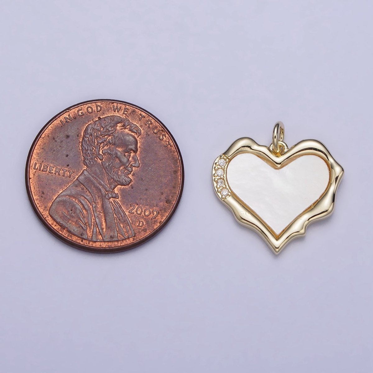 14K Gold Filled Heart Shell Pearl Micro Paved CZ Abstract Molten Charm | AC1048