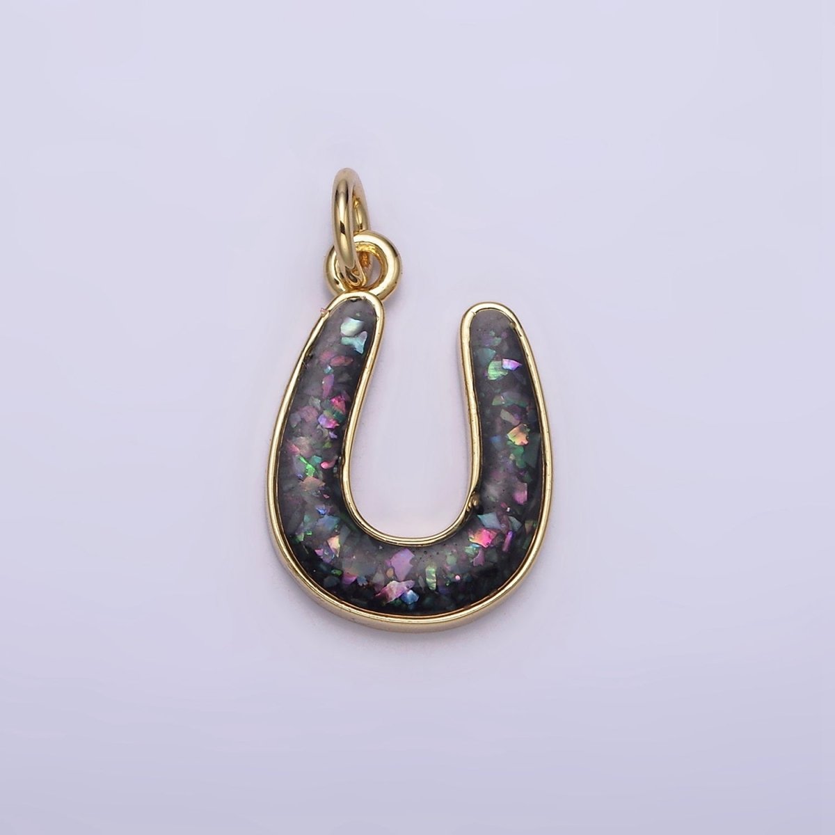 14K Gold Filled Horseshoe Green, Pink, Blue, Black, Purple, White, Grey Opal Enamel Charm Lucky Pendant | N1000 - N1006