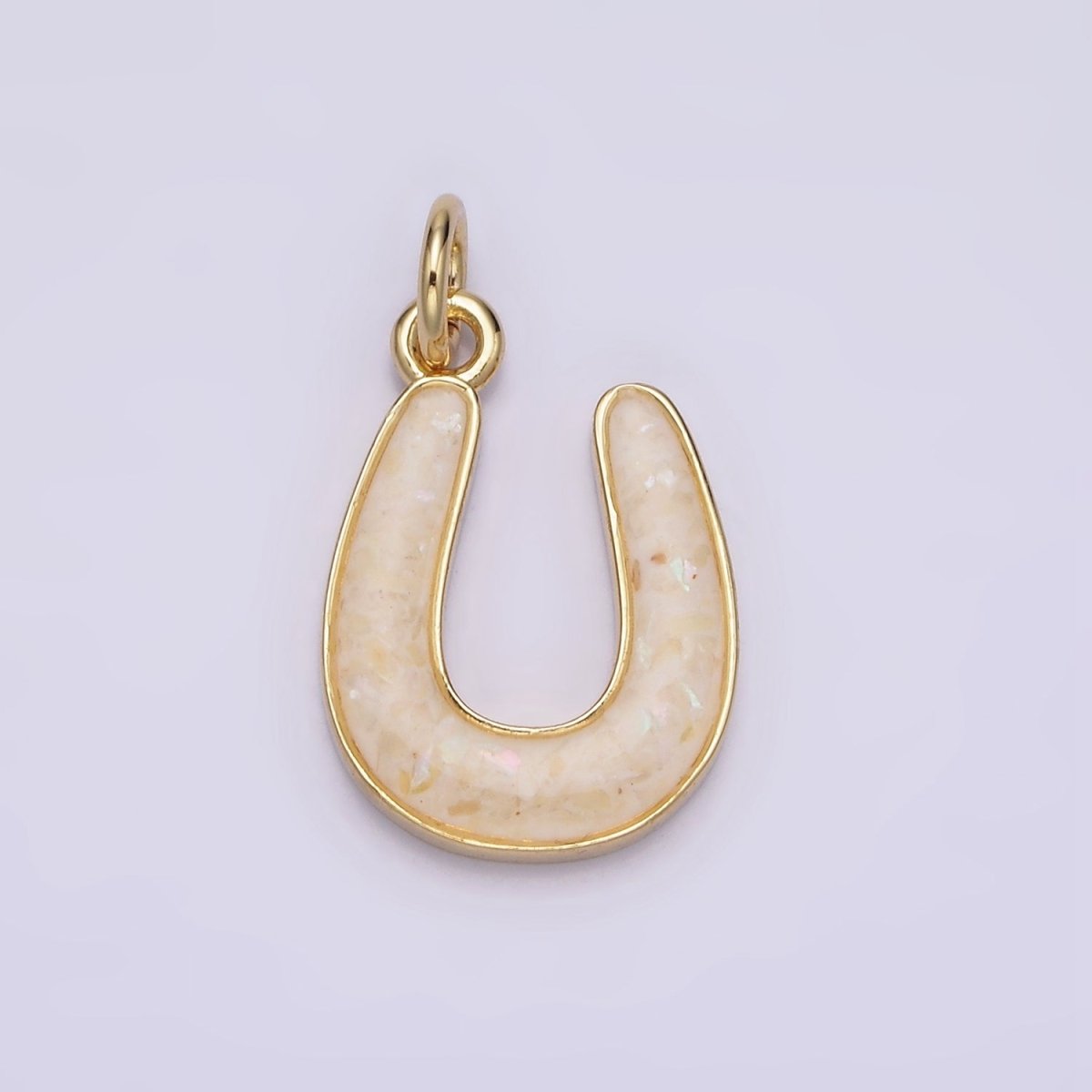 14K Gold Filled Horseshoe Green, Pink, Blue, Black, Purple, White, Grey Opal Enamel Charm Lucky Pendant | N1000 - N1006