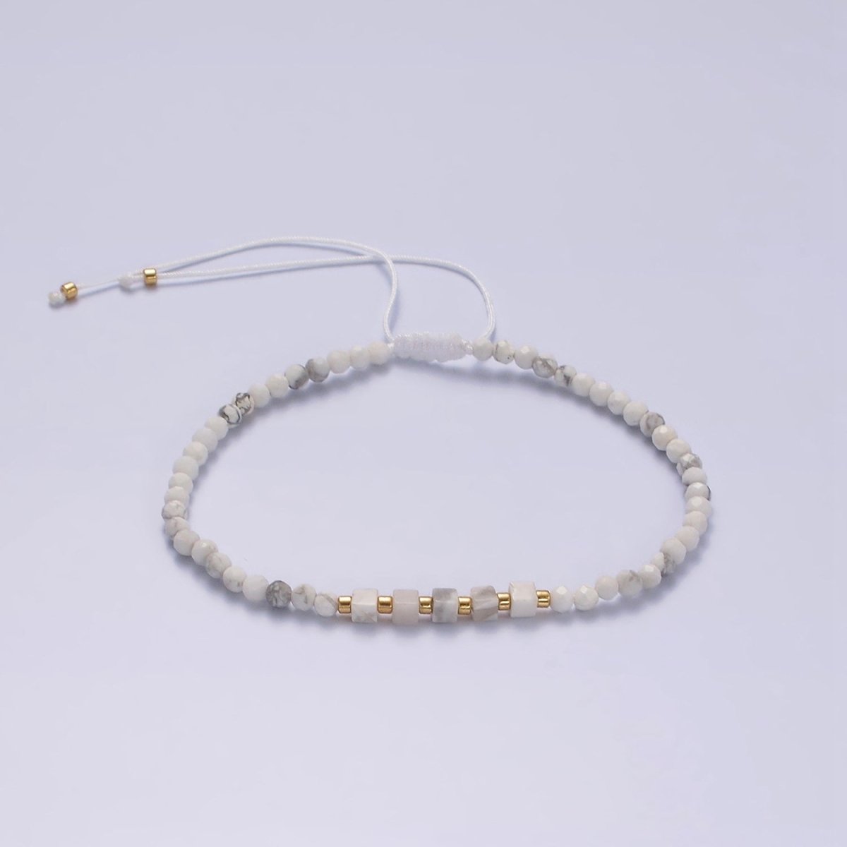 14K Gold Filled Howlite Multifaceted White Cotton String Slider Bracelet | WA-2010 - WA-2012 Clearance Pricing