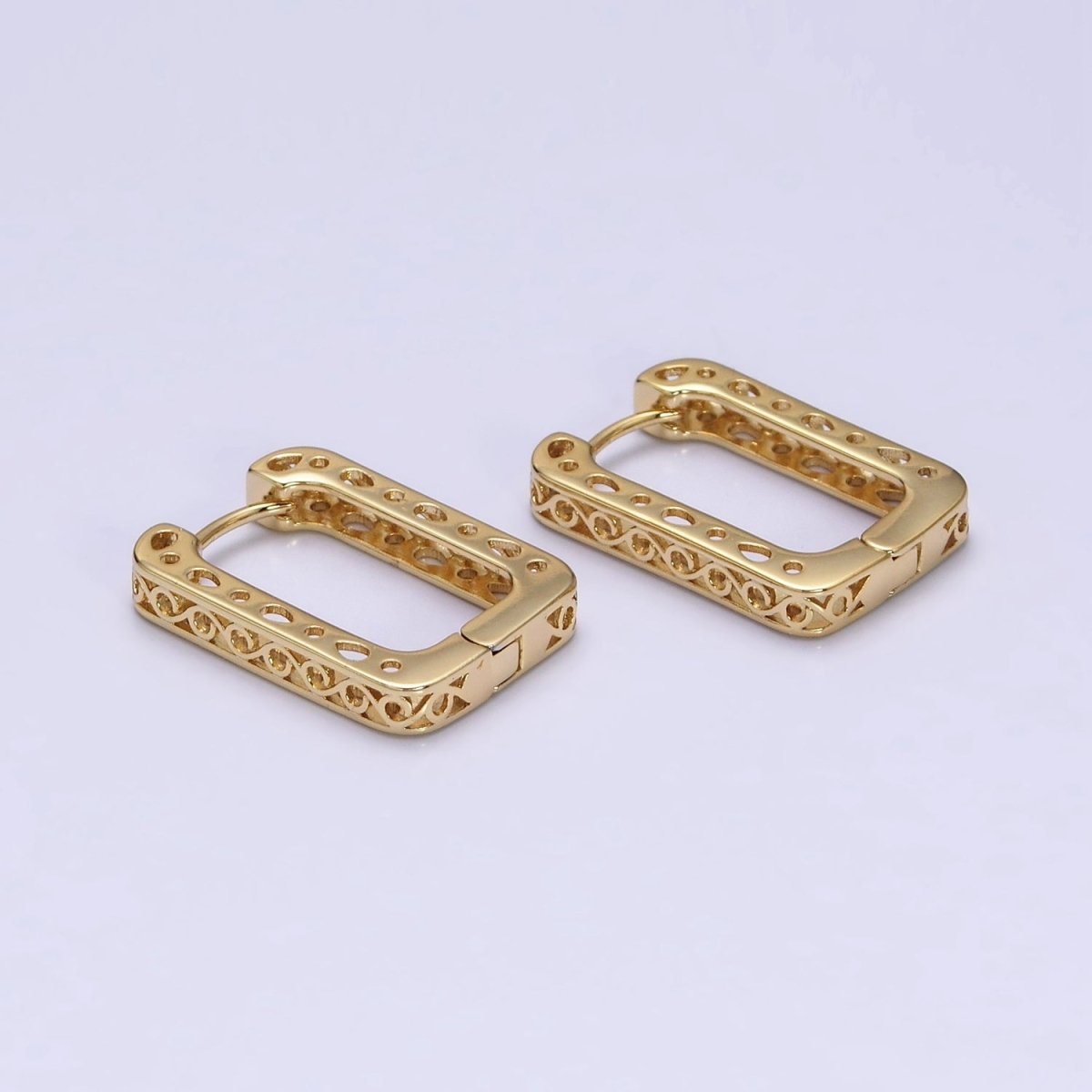 14K Gold Filled Infinity Filigree Oblong U-Shaped Huggie Hoop Earrings | AD1376