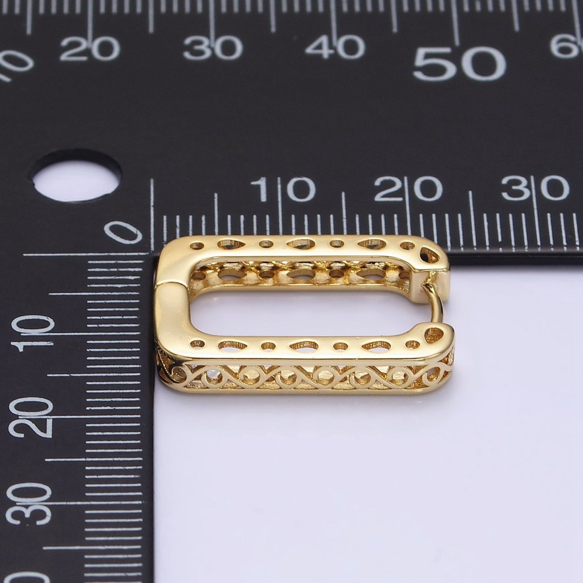 14K Gold Filled Infinity Filigree Oblong U-Shaped Huggie Hoop Earrings | AD1376