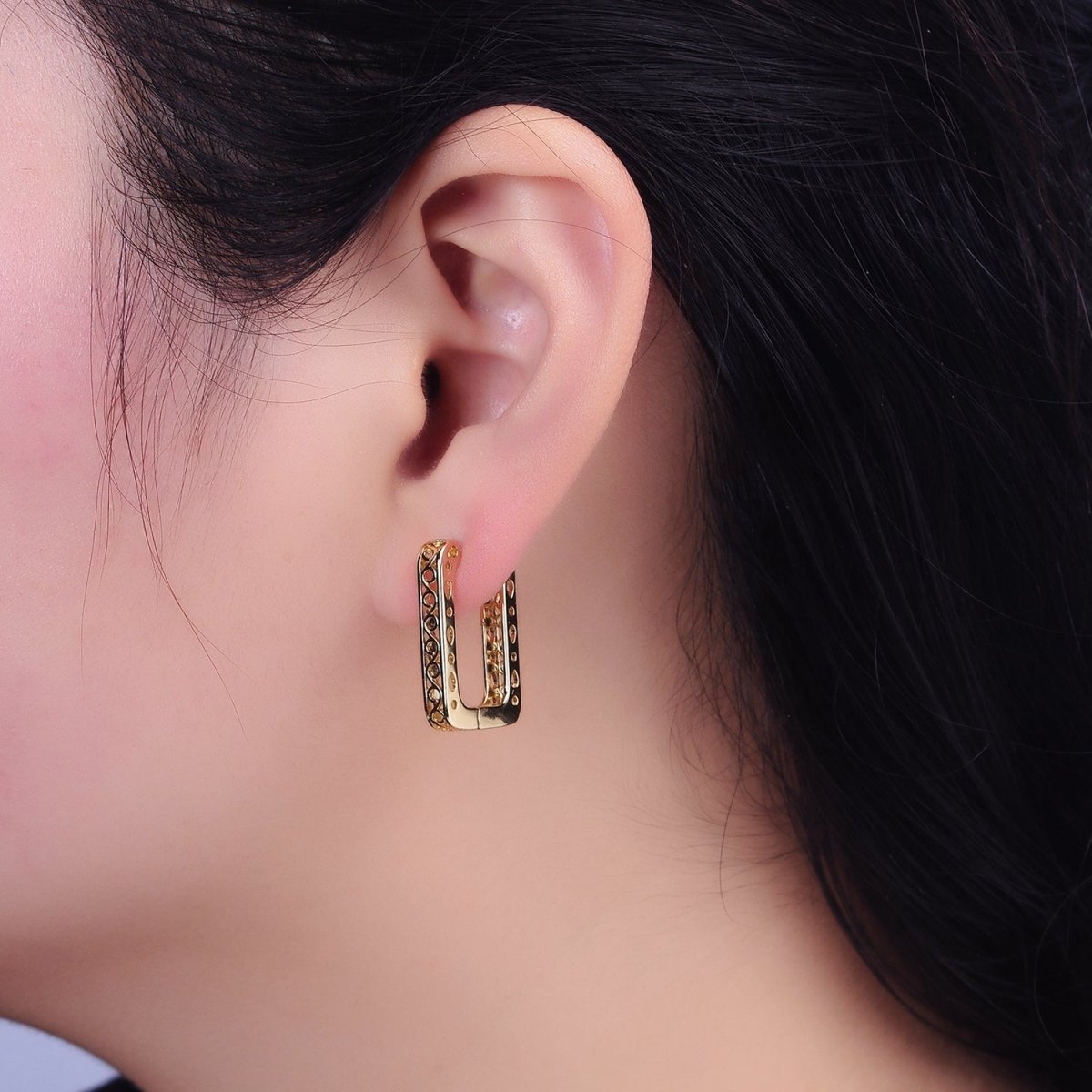 14K Gold Filled Infinity Filigree Oblong U-Shaped Huggie Hoop Earrings | AD1376