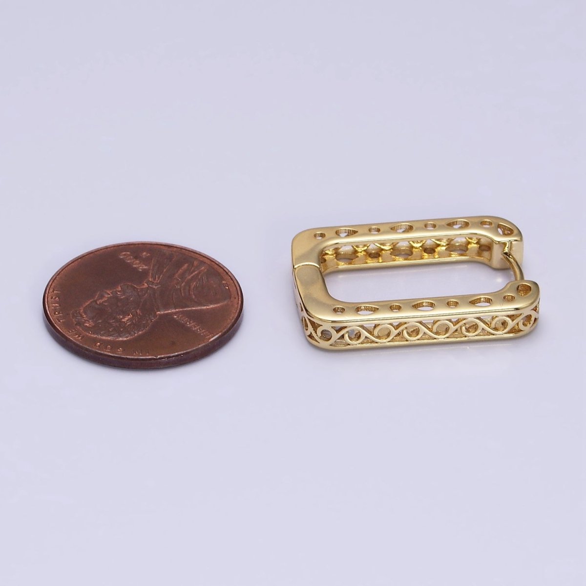 14K Gold Filled Infinity Filigree Oblong U-Shaped Huggie Hoop Earrings | AD1376
