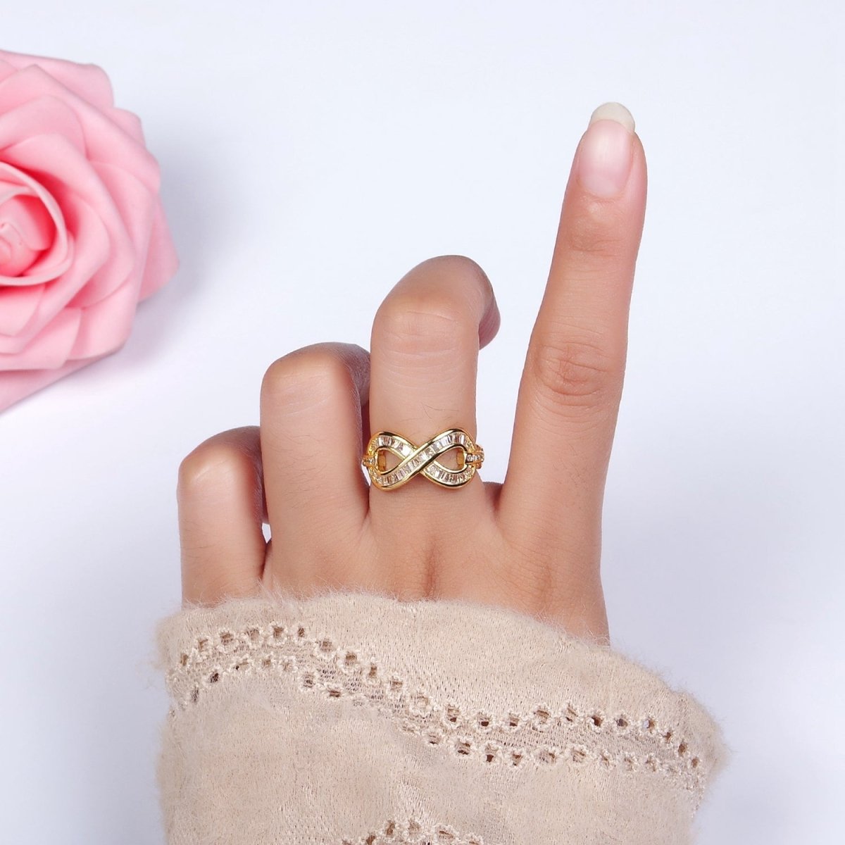 14K Gold Filled Infinity Micro Paved Baguette CZ Ring | O1166