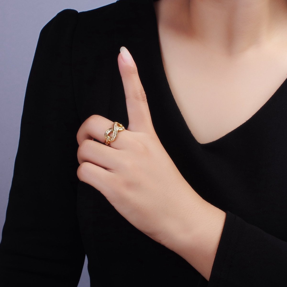 14K Gold Filled Infinity Micro Paved Baguette CZ Ring | O1166