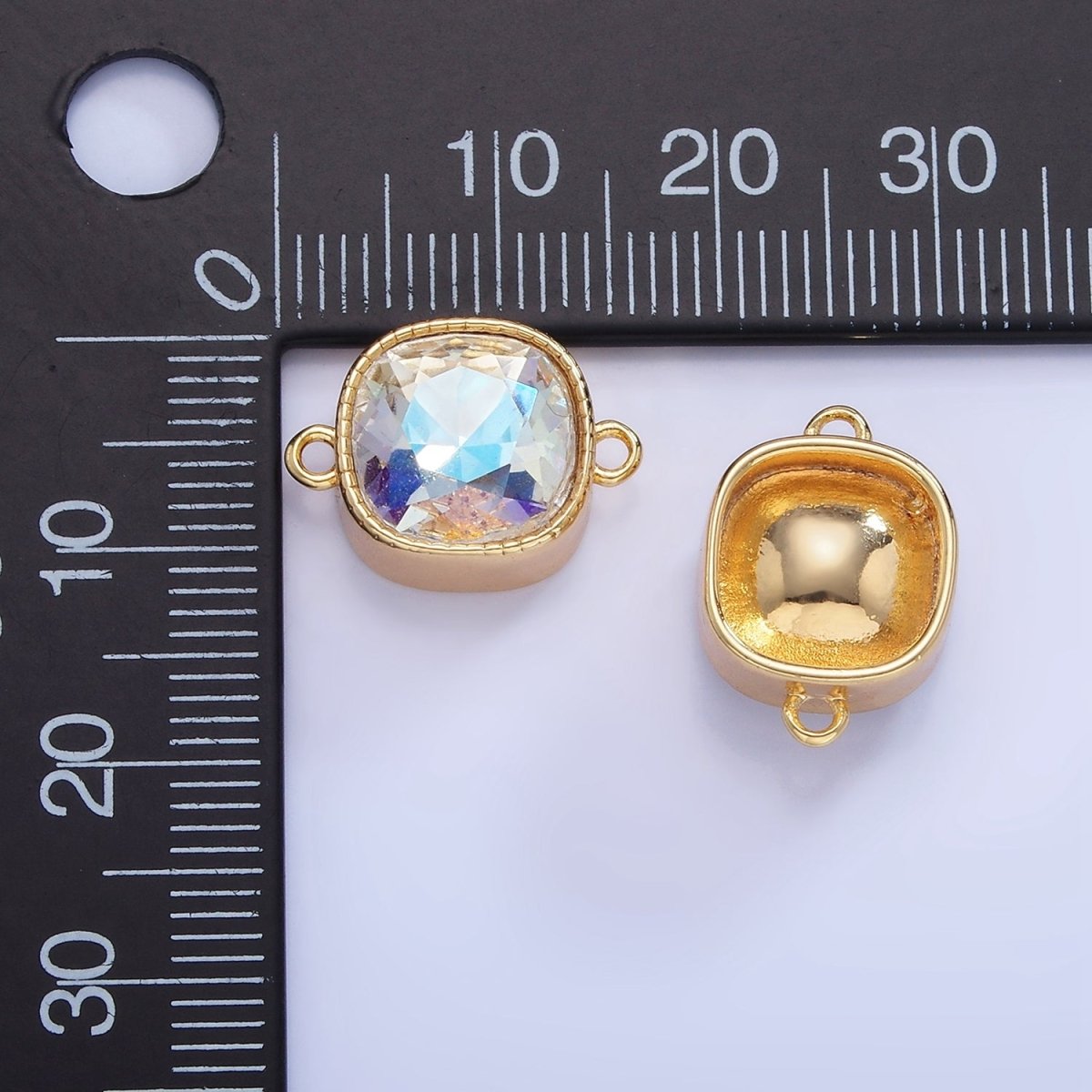 14K Gold Filled Iridescent AB CZ Square Bezel Connector | G354