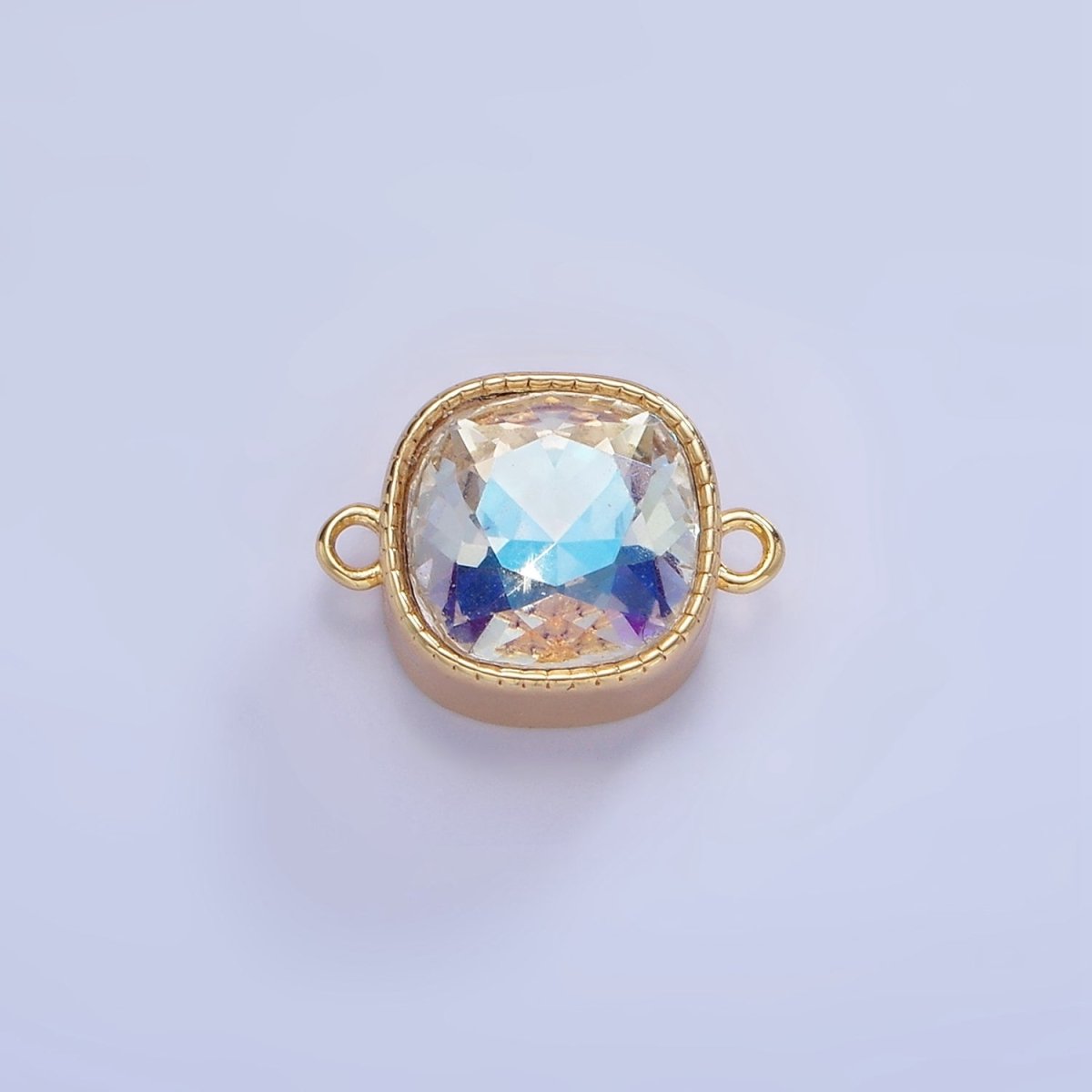 14K Gold Filled Iridescent AB CZ Square Bezel Connector | G354