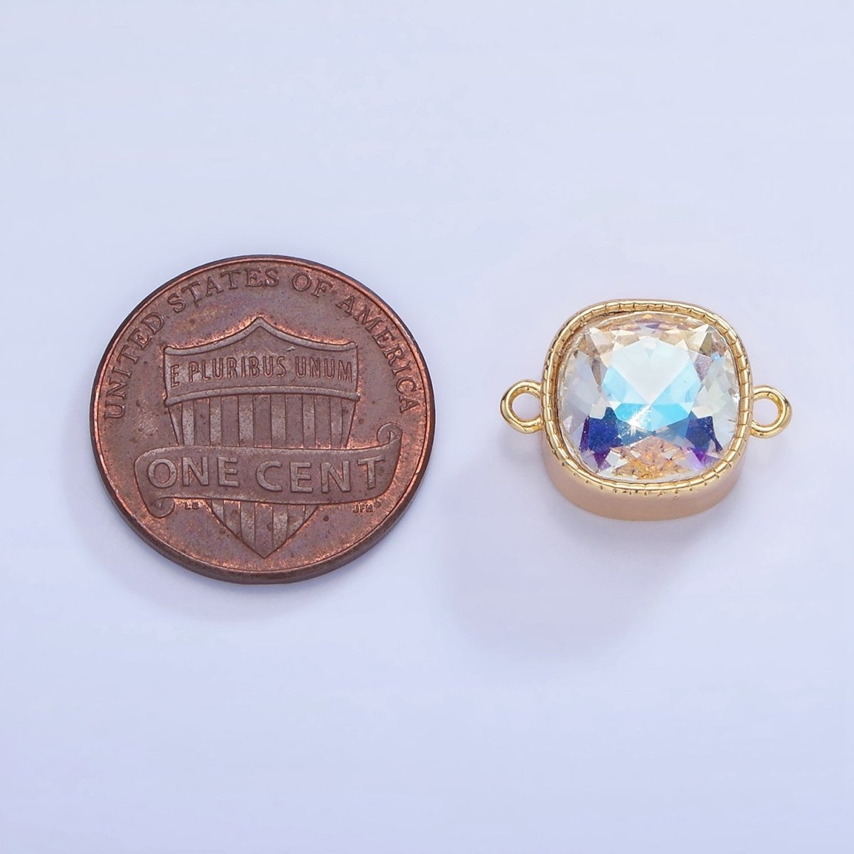 14K Gold Filled Iridescent AB CZ Square Bezel Connector | G354