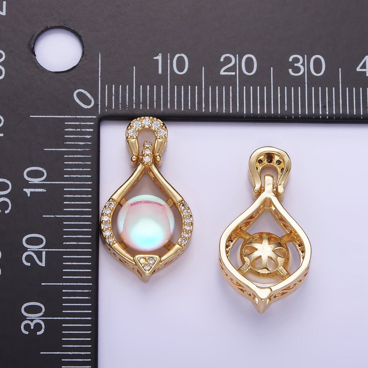 14K Gold Filled Iridescent CZ Micro Paved Curved Bezel Pendant | AA1183