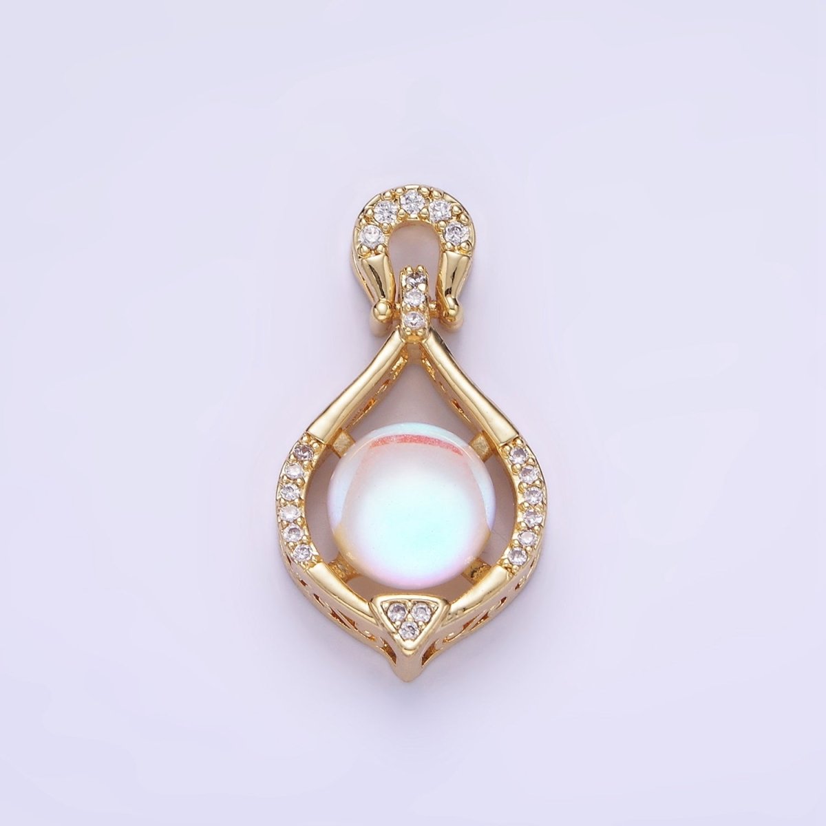 14K Gold Filled Iridescent CZ Micro Paved Curved Bezel Pendant | AA1183