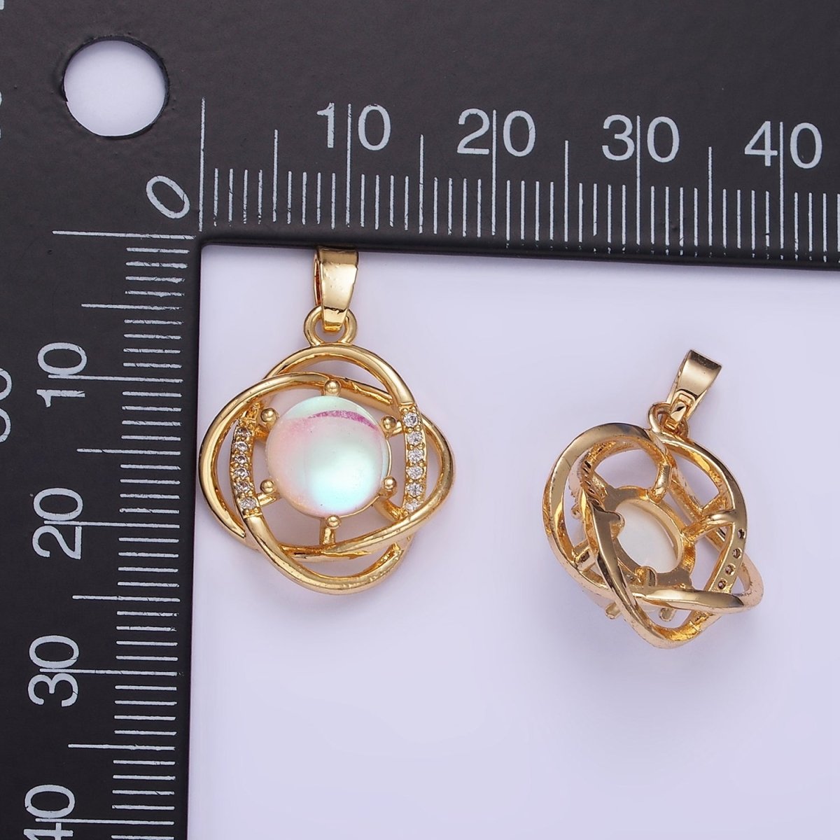 14K Gold Filled Iridescent Micro Paved CZ Circular Band Open Pendant | AA1174