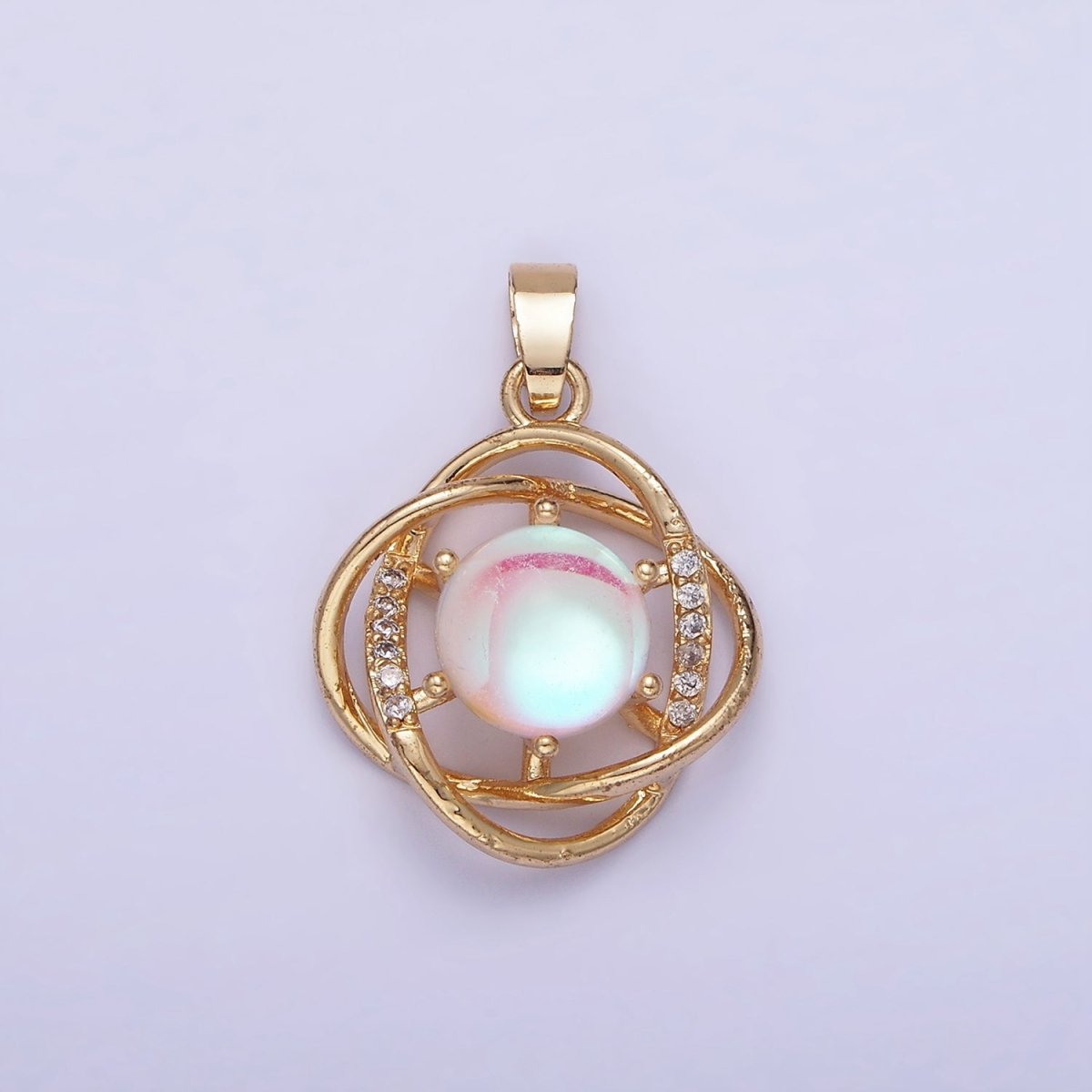 14K Gold Filled Iridescent Micro Paved CZ Circular Band Open Pendant | AA1174