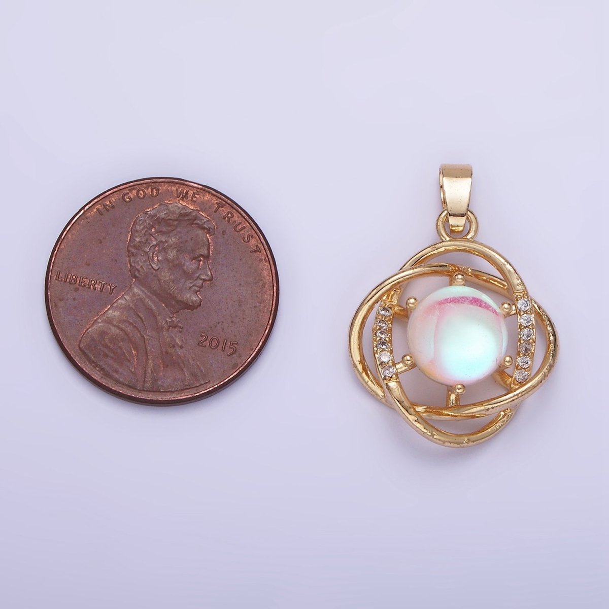 14K Gold Filled Iridescent Micro Paved CZ Circular Band Open Pendant | AA1174