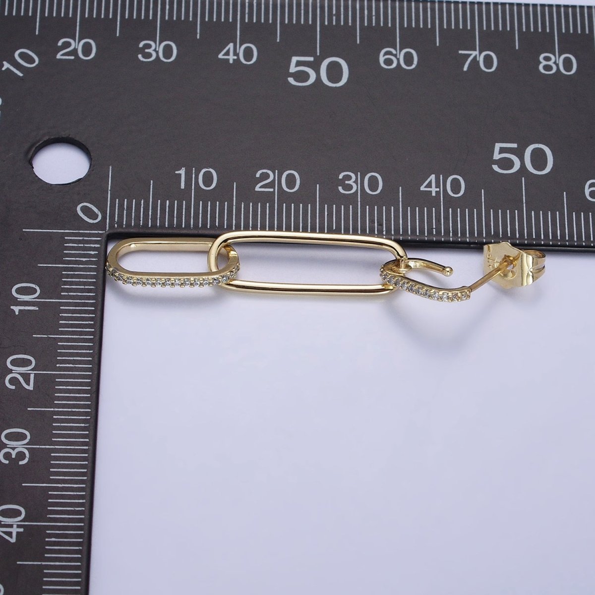 14K Gold Filled J-Shaped Micro Paved CZ Paper Clip Drop Dangle Earrings | AB317