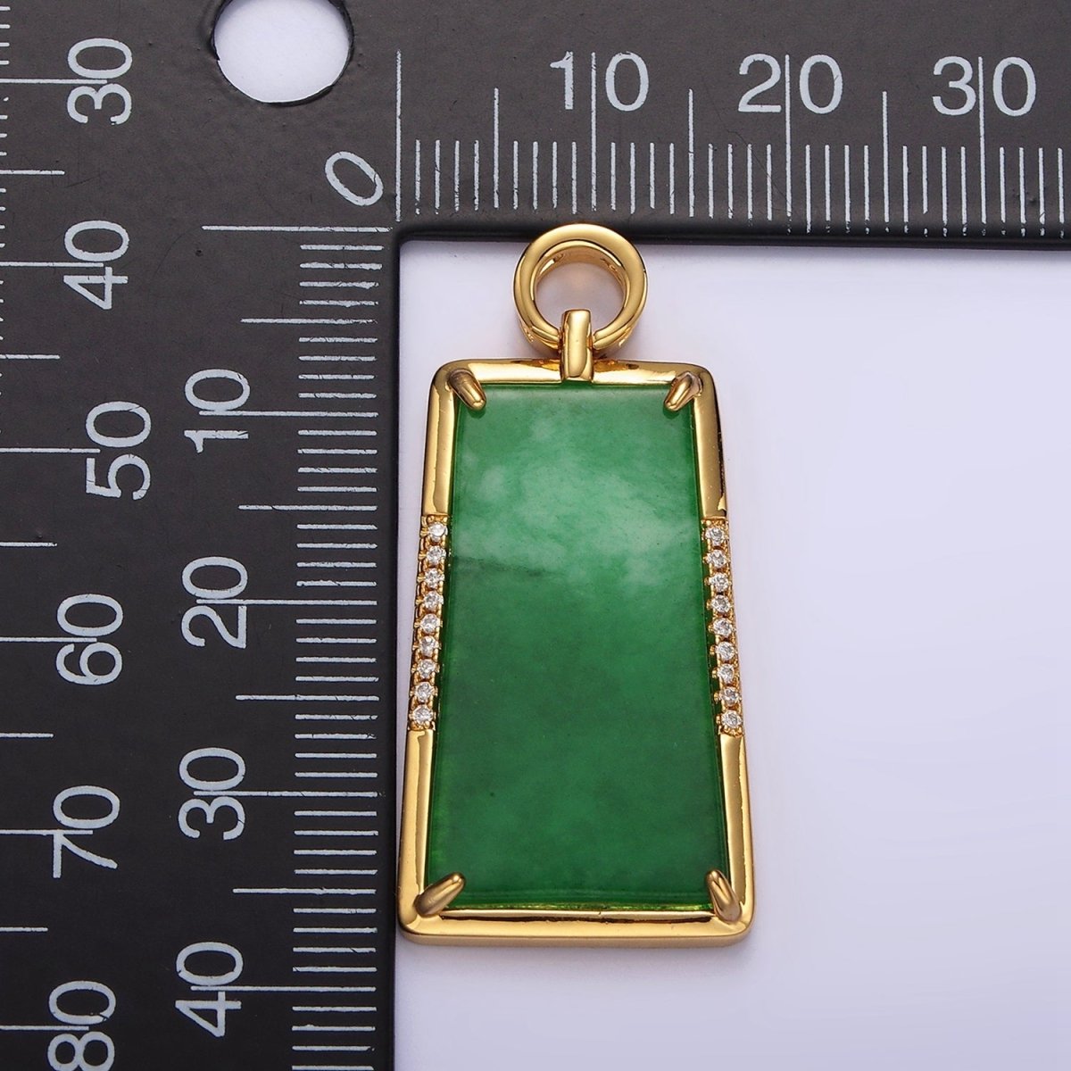 14K Gold Filled Jade Micro Paved CZ Bezel Charm | AG400