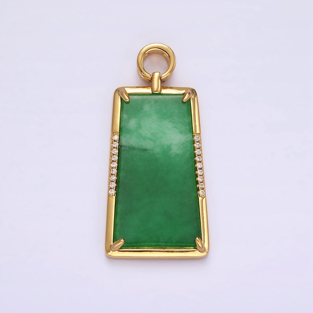 14K Gold Filled Jade Micro Paved CZ Bezel Charm | AG400