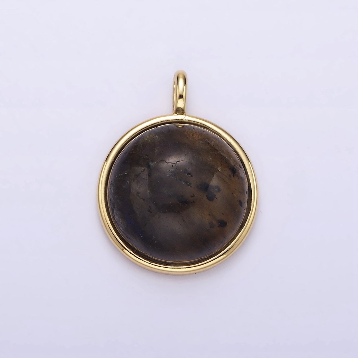 14K Gold Filled Labradorite Bezel Round Minimalist Pendant | N1289