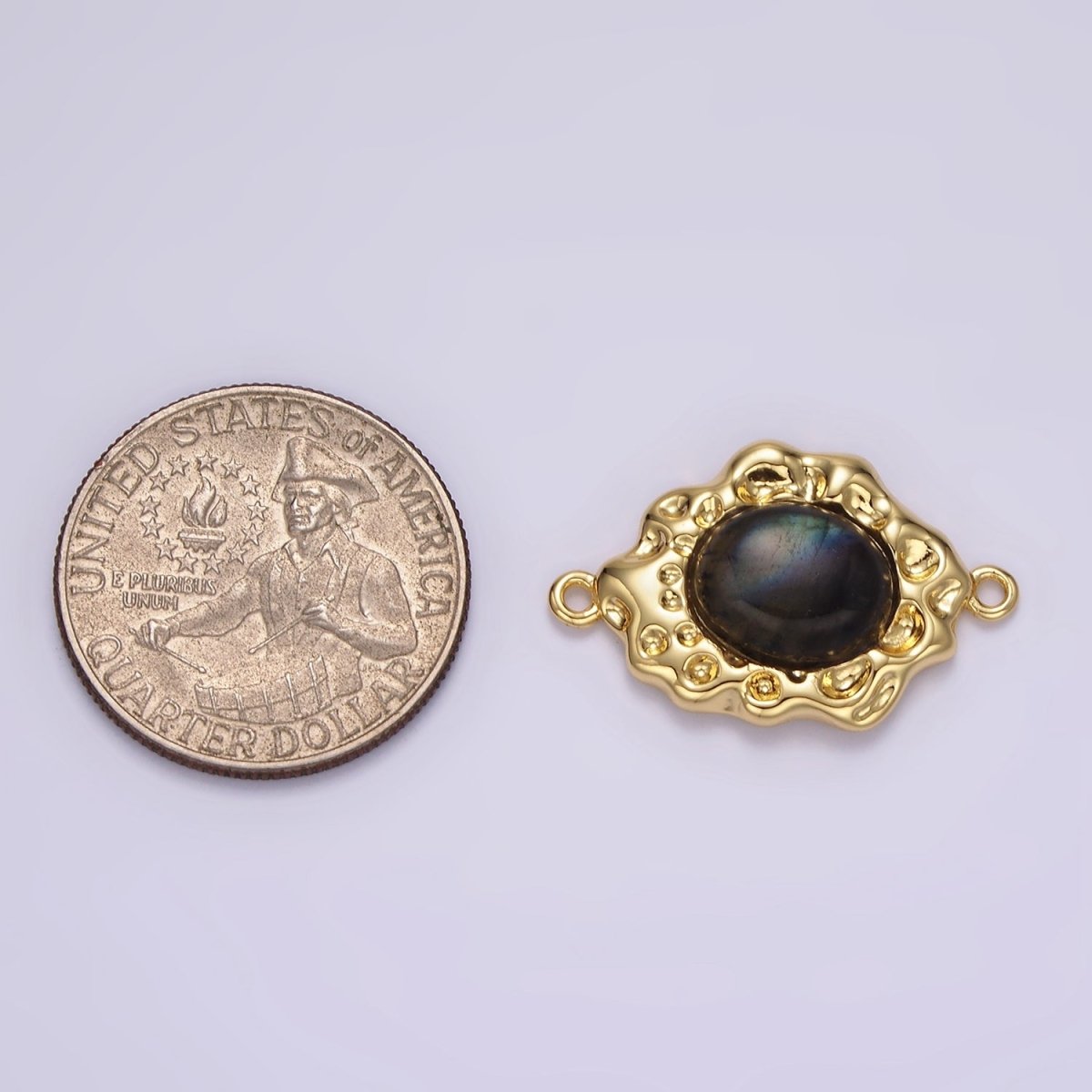14K Gold Filled Labradorite Cabochon Dotted Abstract Connector | G-897