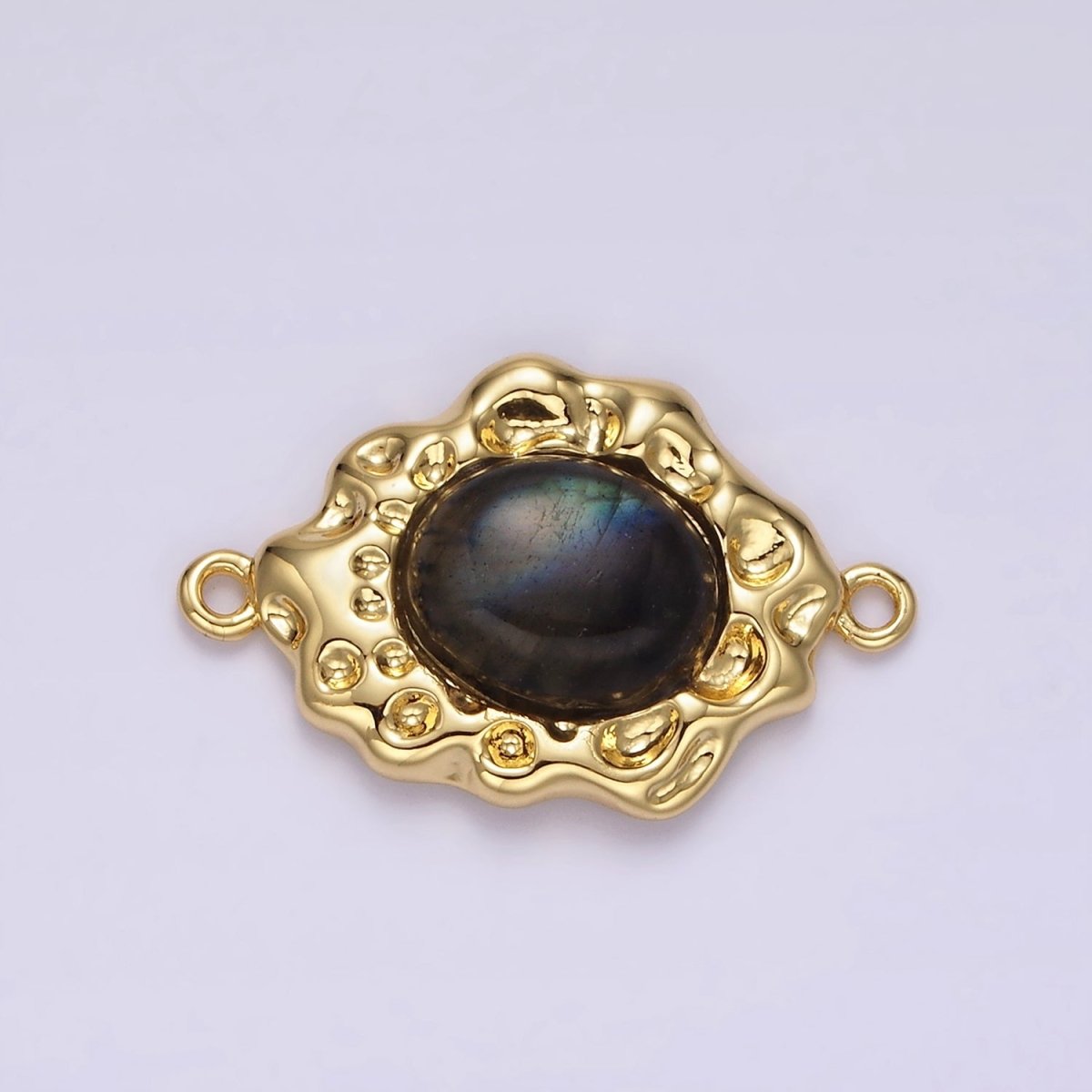 14K Gold Filled Labradorite Cabochon Dotted Abstract Connector | G-897