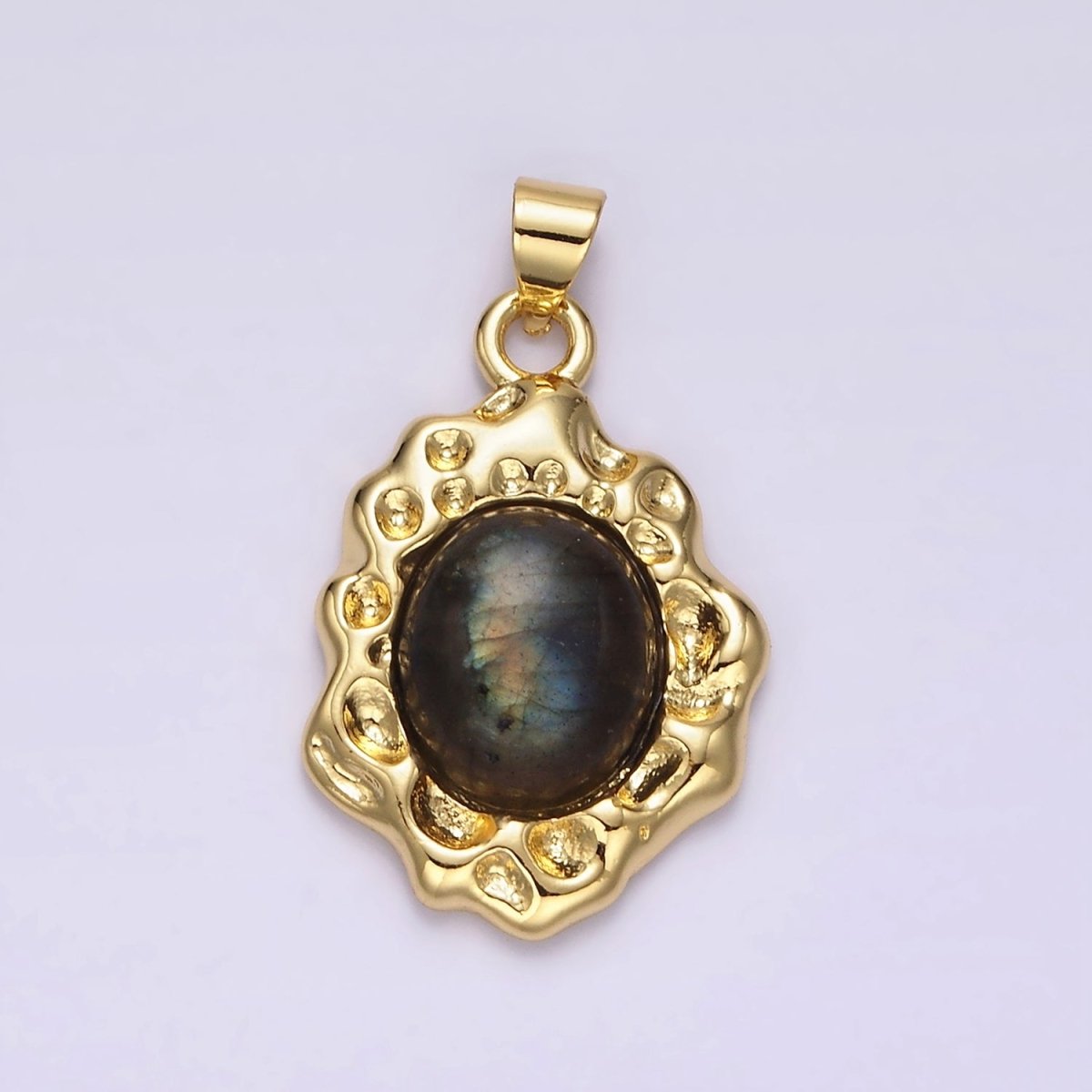 14K Gold Filled Labradorite Cabochon Dotted Abstract Pendant | N1913