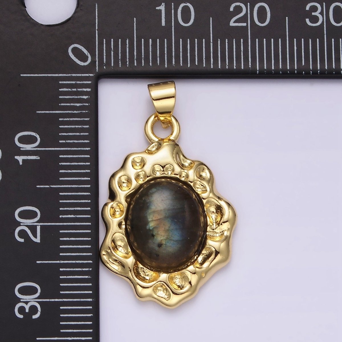 14K Gold Filled Labradorite Cabochon Dotted Abstract Pendant | N1913
