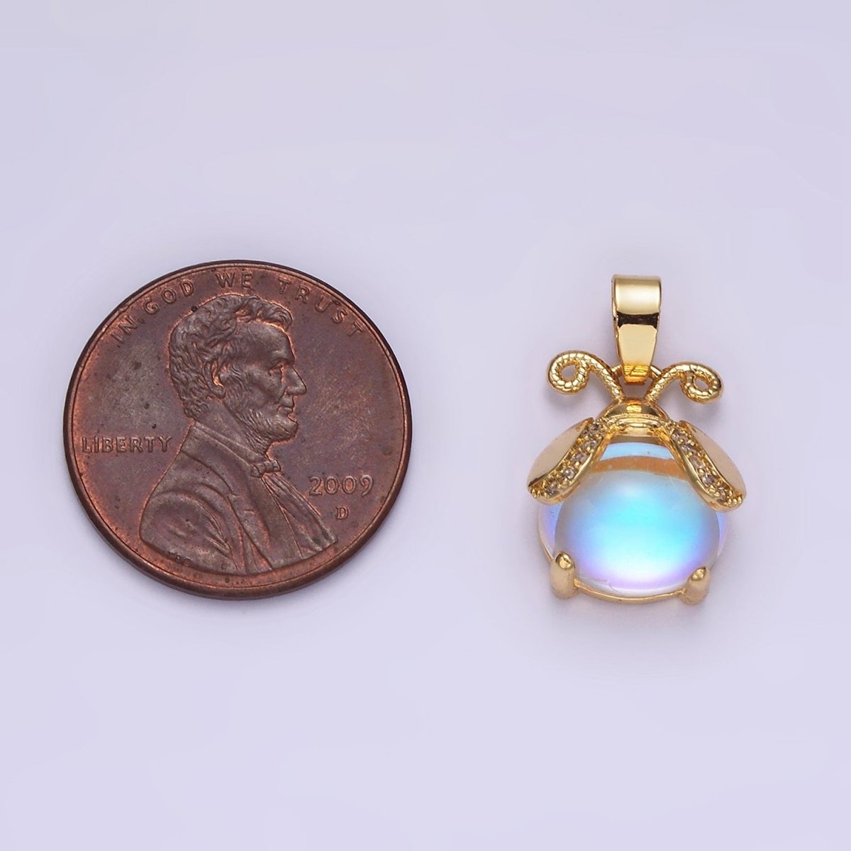 14K Gold Filled Lady Bug Charm Moonstone Animal Insect Beetle Bug Pendant | N1839