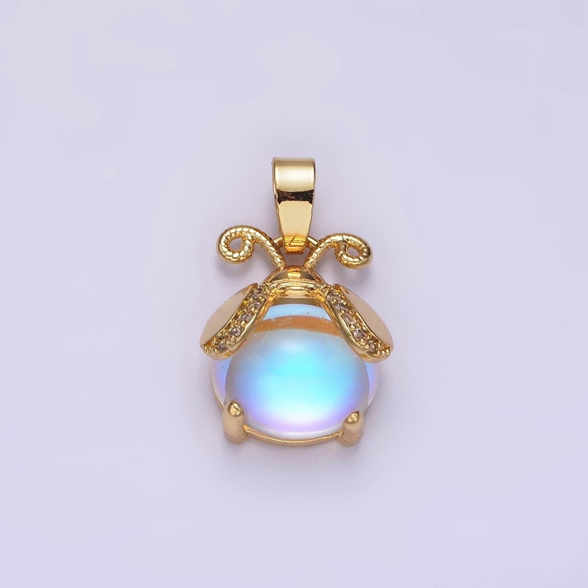 14K Gold Filled Lady Bug Charm Moonstone Animal Insect Beetle Bug Pendant | N1839