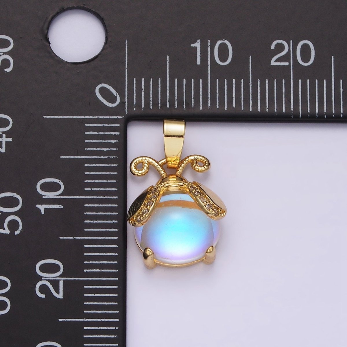 14K Gold Filled Lady Bug Charm Moonstone Animal Insect Beetle Bug Pendant | N1839