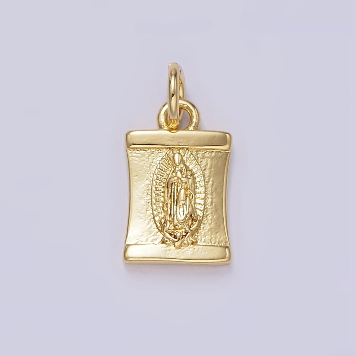 14K Gold Filled Lady Guadalupe Mother Mary Religious Lined Curved Charm | N1098