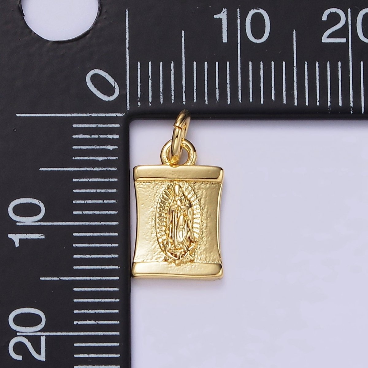 14K Gold Filled Lady Guadalupe Mother Mary Religious Lined Curved Charm | N1098