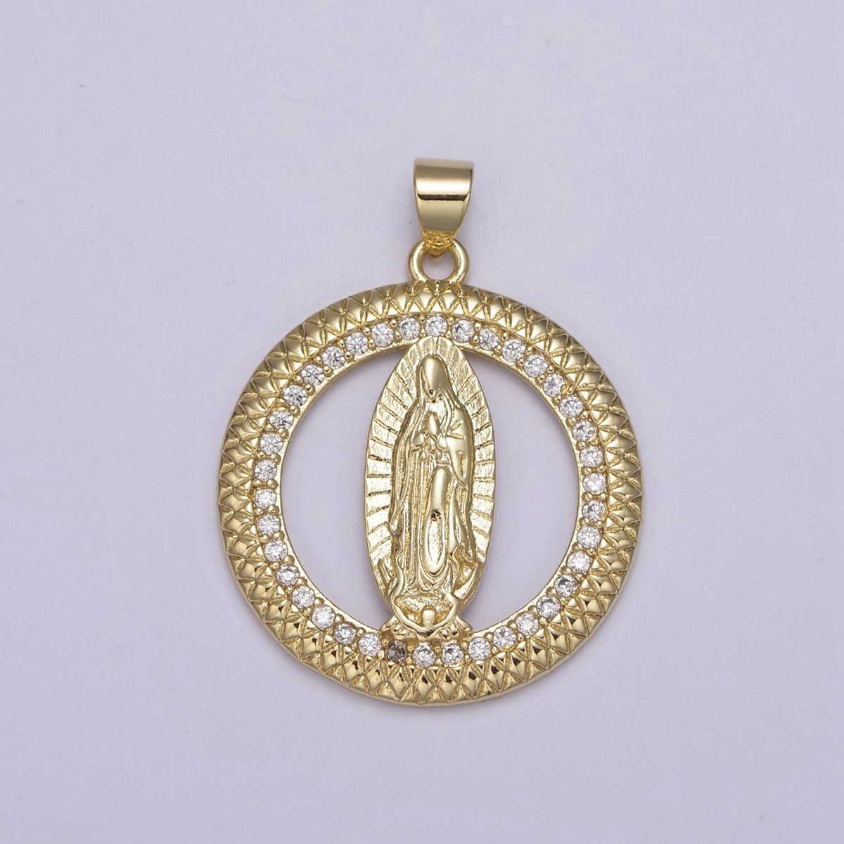 14K Gold Filled Lady Guadalupe Round Religious Medallion Pendant Micro Pave Virgin Mary necklace Charm H-885