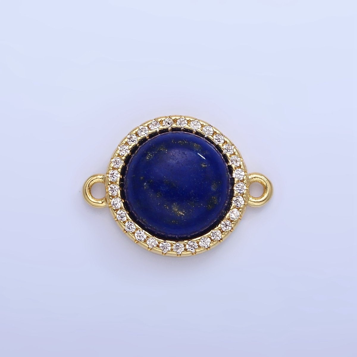 14K Gold Filled Lapis Lazuli, Carnelian Micro Paved CZ Round Connector | G332