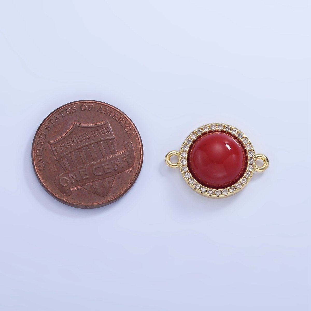 14K Gold Filled Lapis Lazuli, Carnelian Micro Paved CZ Round Connector | G332