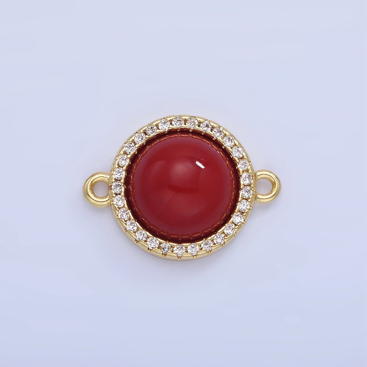 14K Gold Filled Lapis Lazuli, Carnelian Micro Paved CZ Round Connector | G332