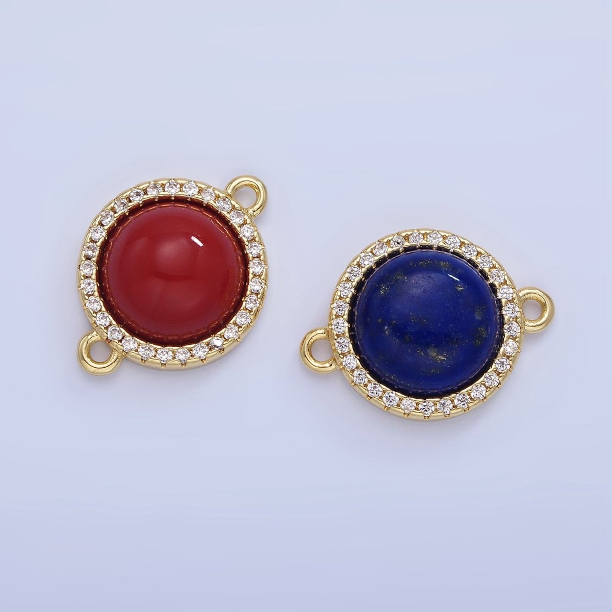 14K Gold Filled Lapis Lazuli, Carnelian Micro Paved CZ Round Connector | G332