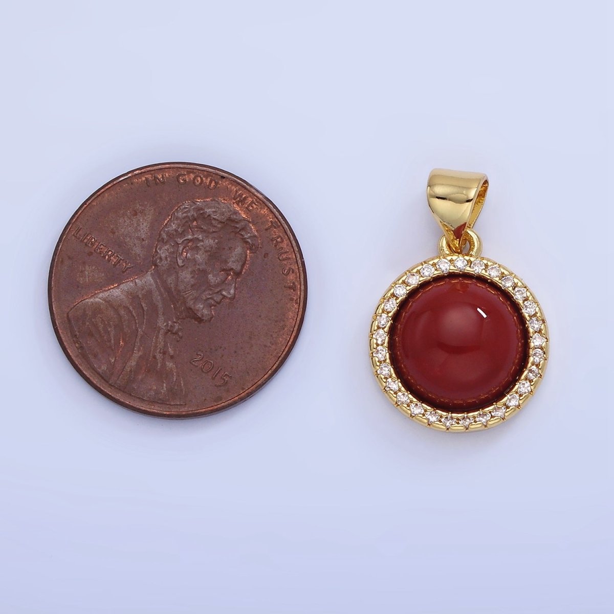 14K Gold Filled Lapis Lazuli, Carnelian Micro Paved CZ Round Pendant | AA1248