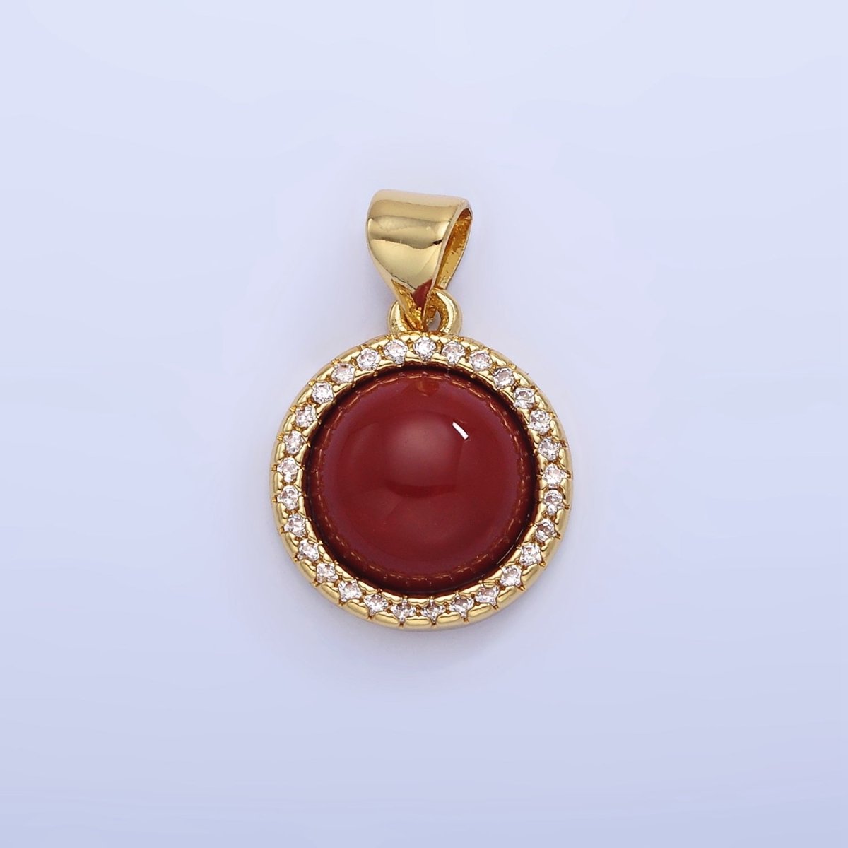 14K Gold Filled Lapis Lazuli, Carnelian Micro Paved CZ Round Pendant | AA1248