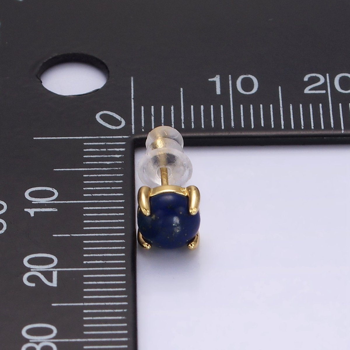 14K Gold Filled Lapis Lazuli Gemstone Round Stud Earrings | AE984