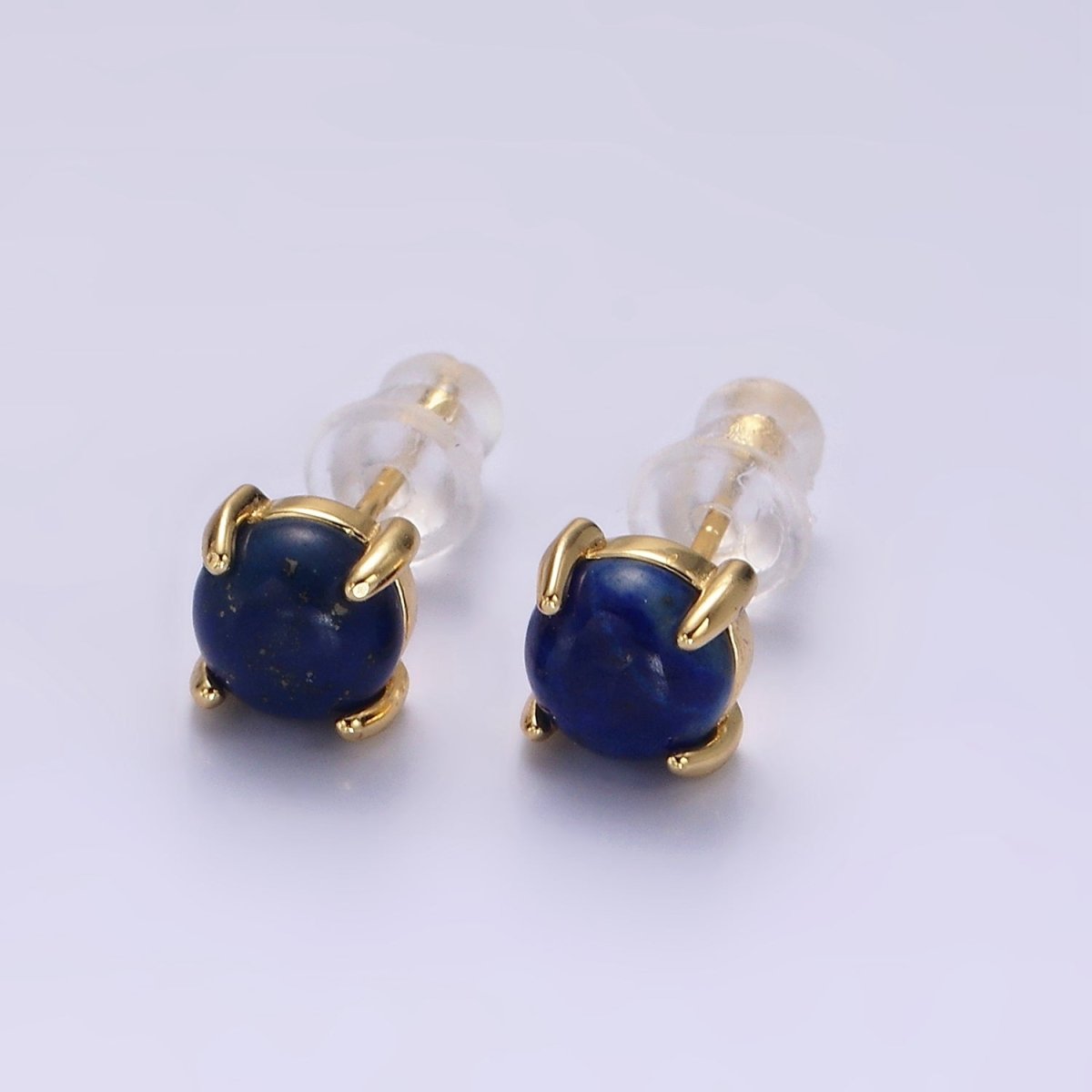 14K Gold Filled Lapis Lazuli Gemstone Round Stud Earrings | AE984