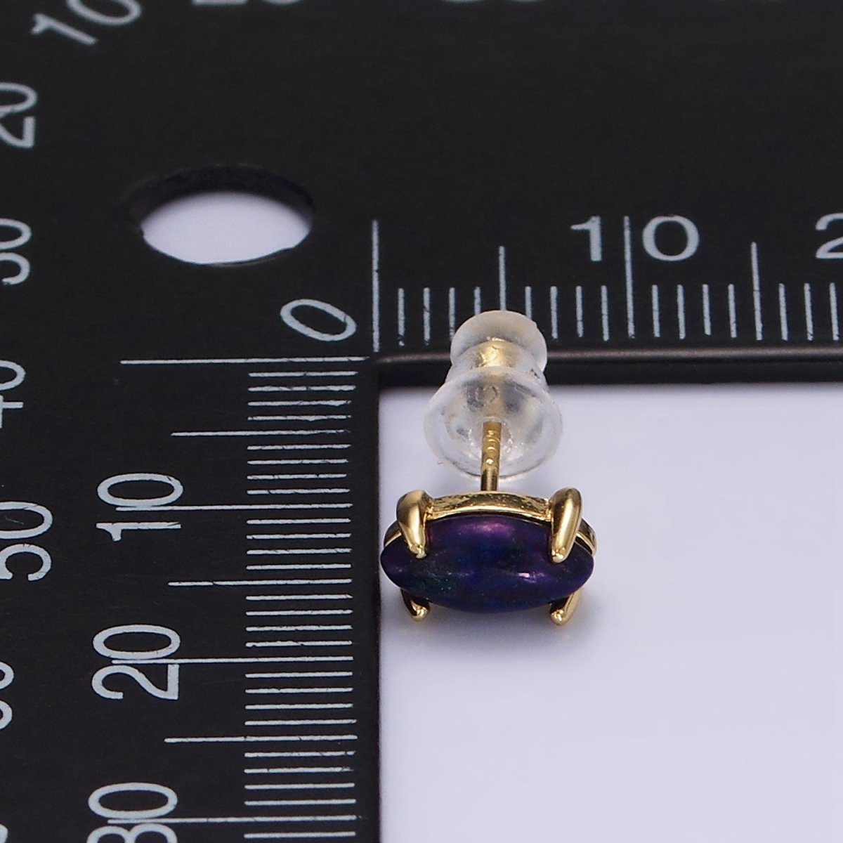 14K Gold Filled Lapis Lazuli Gemstone Sphere Minimalist Stud Earrings | AE114