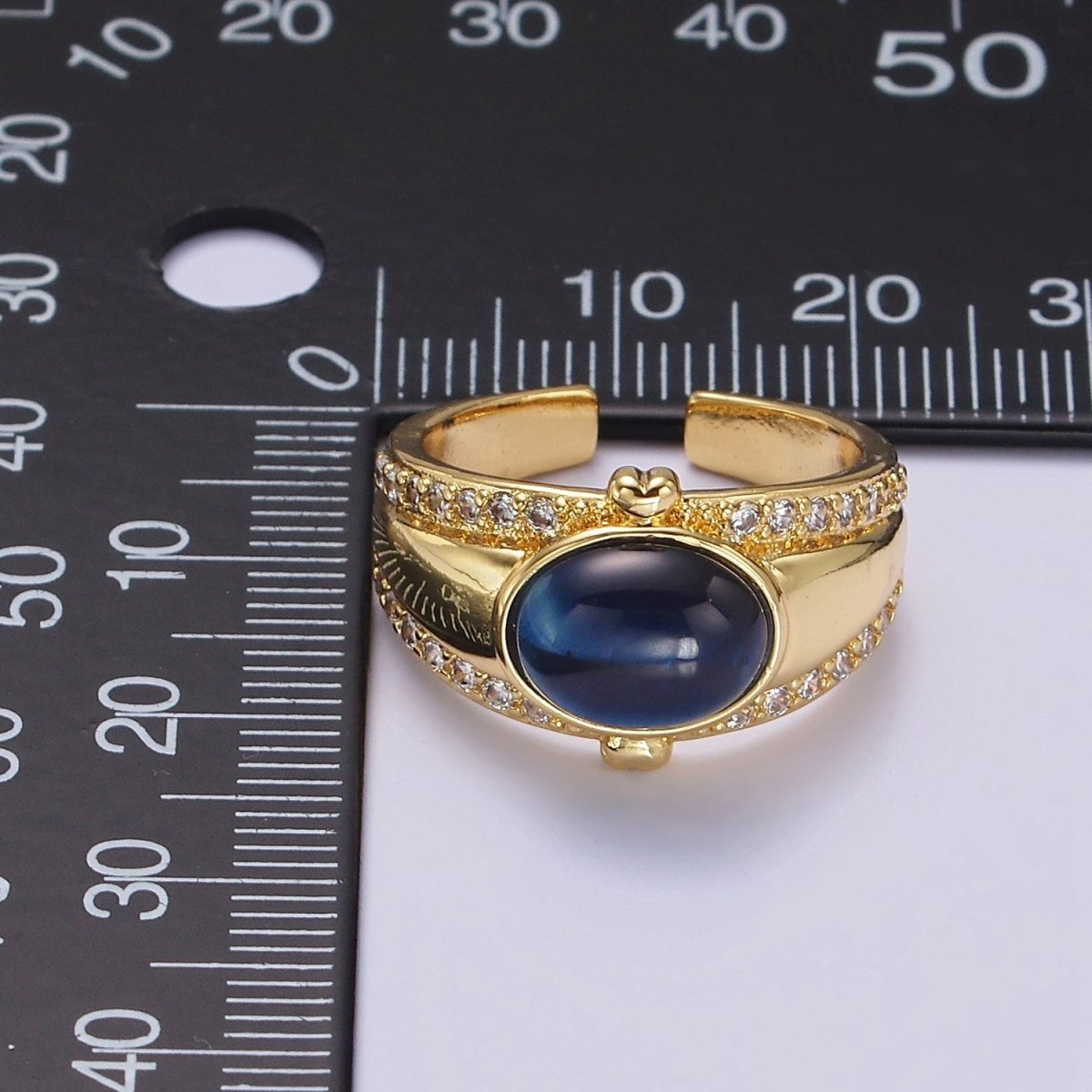14K Gold Filled Lapis Lazuli Oval Double Heart Micro Paved CZ Signet Ring | O-591