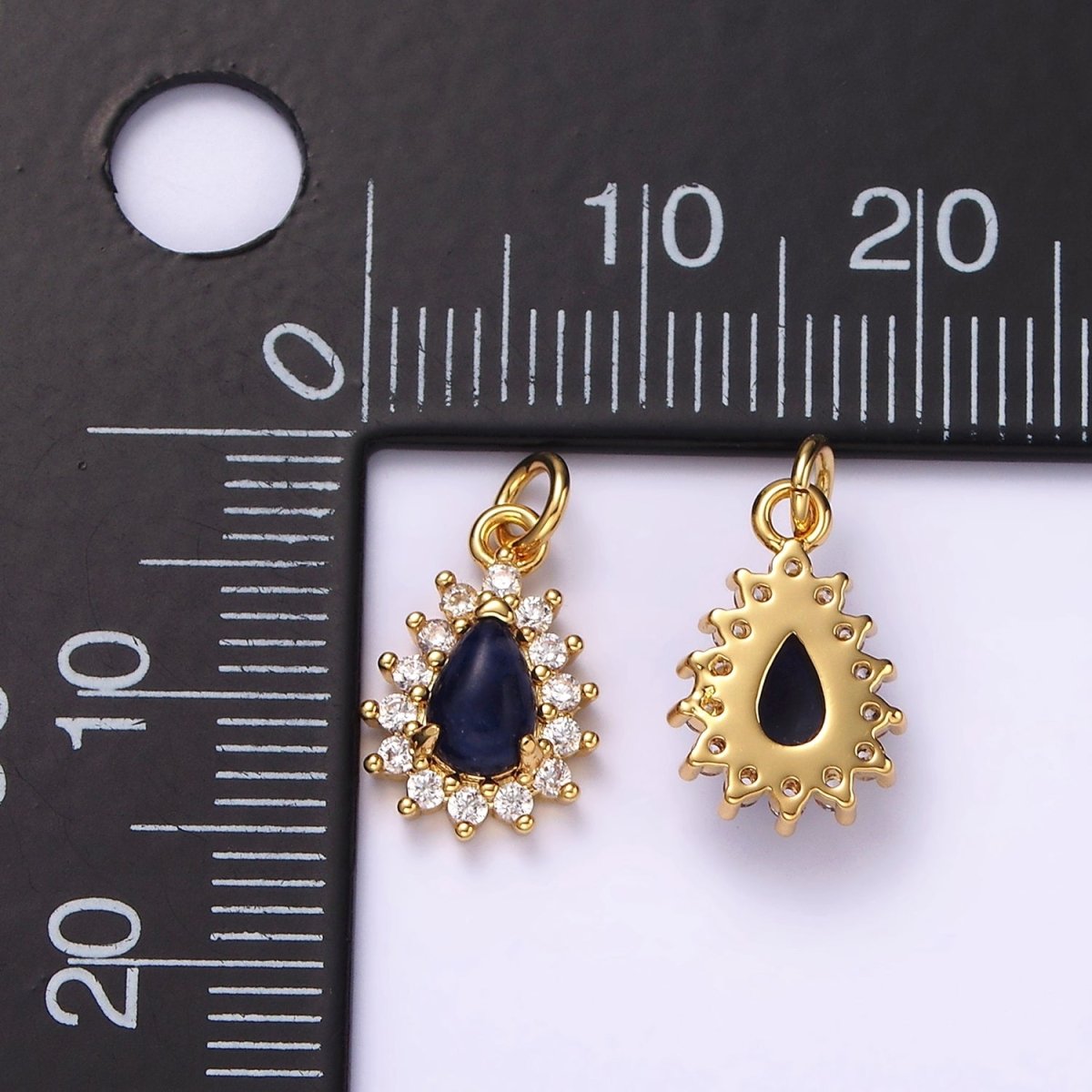 14K Gold Filled Lapis Lazuli Teardrop CZ Lined Charm | AG490